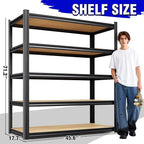 71"Hx46"Wx18"D Garage Shelving-2050 lbs 5 Tier Storage Shelves,Adjustable Heavy Duty Metal Shelving Unit and Storage Large Rack,Utility Steel Shelf for Warehouse Industrial Pantry Basement Black