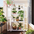 Sturdy Wooden Greenhouse for Balcony or Backyard Use with Rolling Wheels and Adjustable Shelving for Plant Growing (White + Solid Wood + Wood)