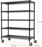 53" W Garage Shelving 5 Tier Industrial 2200LBS Metal Shelving Units for Commercial, Basement, Pantry, Warehouse, School, Black Heavy Duty Easy Assembly 53.2" W x 23.6" D x 73.6" H