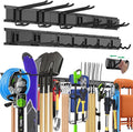 "96 Garage Tool Organizer Wall Mount - Heavy Duty 1020 lbs Metal Storage Rack, Easy Install Adjustable Hooks for Garden Tools Brooms