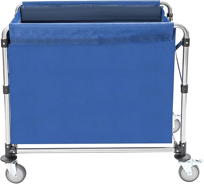 Commercial Laundry Cart with Wheels | Large Laundry Basket with Wheels | Foldable Laundry Hamper | Laundry Sorter for Clothes Storage | Ox Cloth | 440 lbs Load | 34.25x20.47x30.7in (Blue)