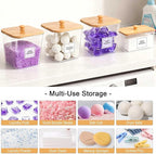4 Pack Laundry Pods Container and Dryer Sheet Holder with Bamboo Lids, Laundry Room Organization Set with Labels and Scoops for Detergent Powder, Scent Booster Beads, 2600 +2000ml/0.53+0.7gal