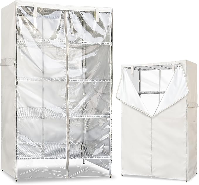 Waterproof Shelf Cover,Outdoor 600D Heavy Duty Dustproof Storage Shelves Cover,48''x19''x72'' Shelf Covers for Wire Shelving with Zippers,Storage Rack Covers with Clear Front