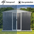 Heavy-Duty Outdoor Garden Shed with Aluminum Alloy Frame, Hinged Door, and Stable Foundation for Secure Storage (10x8 Feet Grey with 4 Transparent Window)