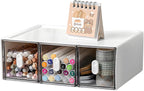 Desktop Storage Drawers, Plastic Desk Organizer with 3 Drawers, Modular Stackable Toolbox Units for Office Stationary, Makeup Container, Bathroom Countertop (1 Tall Layer, White & Clear)
