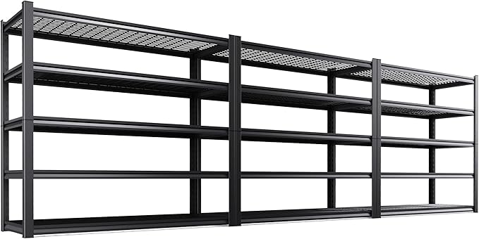 3 Pack 59" W Heavy Duty 5-Tier Garage Shelving Unit,2500 lbs Capacity Adjustable Metal Storage Rack, Boltless Steel Shelves for Garage, Basement, Warehouse, Pantry & Kitchen 72"x59"x20",Black