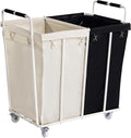 280L 2 Section Laundry Sorter Cart, Rolling Heavy Duty Laundry Sorter, Large Laundry Hamper with Removable Bags for Laundry Room, Bathroom, Hotel, Black & Beige