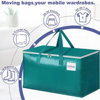 StorageRight Moving Bags-Heavy Duty Moving Boxes, Storage Totes with Zipper, Reinforced Handles and Tag Pocket-Collapsible Moving Supplies for moving, Storage and Travel 93L(Green-4 Pack)