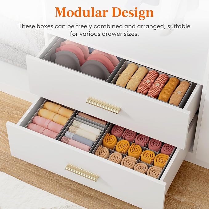 Lifewit Underwear Drawer Organizer for Closet 8 Pack, 3 Sizes Dresser Organizer Dividers, Deep Fabric Foldable Drawer Storage Organizer Bins for Clothes, Sock, Bra, Lingerie, Undies