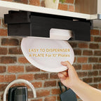 Paper Plate Dispenser,10-inch Bamboo Paper Plate Dispenser Under Cabinet, Kitchen Counter Vertical Paper Plate Holder Organizer Countertop Caddy Black