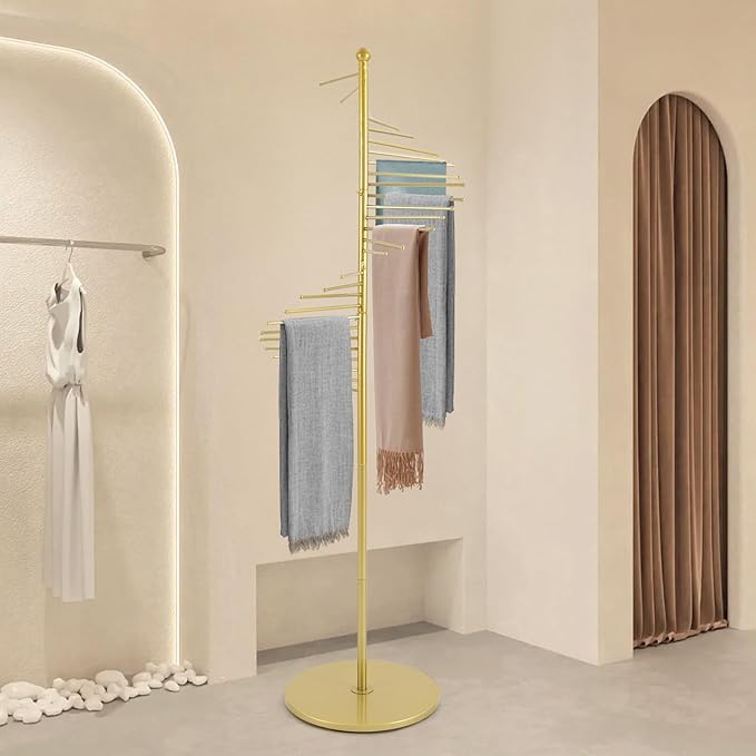 Floor Standing Scarves Organizer Scarf Stand Floor Standing Scarf Rack Scarf Hanger Floor Scarves Display Stand Freestanding 31.5Inch (gold)