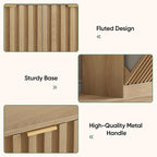 Double Tilt Out Laundry Hamper Cabinet, 11.8 Gallon Fluted Hidden Trash Cabinets with 2 Baskets for Bathroom Kitchen & Living Room, Freestanding Bathroom Storage Cabinet（Natural Oak）