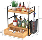 LEMIKKLE Bathroom Counter Organizer with Basket, Bathroom Organizers and Storage,Skincare Organizers for Vanity,Storage Organizers for Bathroom, Kitchen, Dresser (Light Brown with Drawer)