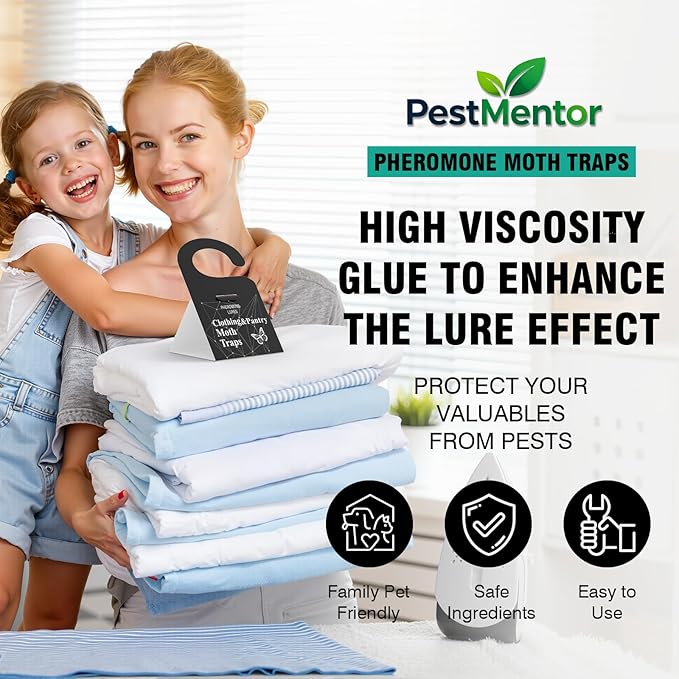 Moth Traps, Clothes Moth Killer for House Indoor Clothing- Glue Traps with Pheromones for Wool Closet Carpet Food, Sticky Trap Based Repellent for Closet, Kitchens - 5Pack