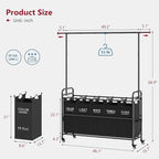 Tajsoon Laundry Sorter with Hanging Rack, 5 Sections Laundry Sorter with Lockable Wheels and Removable Bag, Removable Basket Organizer for Bedroom, Bathroom, Black