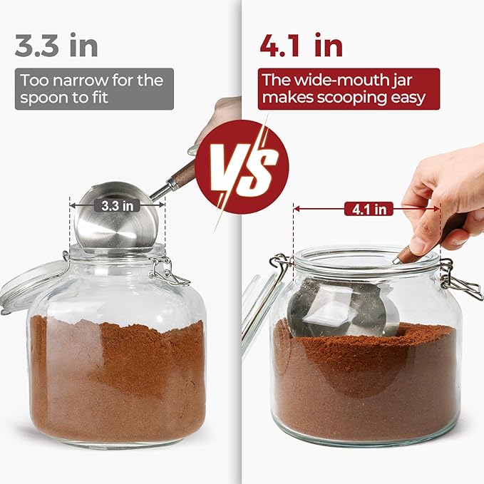 0.6 Gallon 2 Pack Wide Mouth Glass Jars with Airtight Lid – Includes 1 Cup & 0.5 Cup Measuring Scoops & Labels, Ideal for Flour, Sugar, Coffee, Cereal, Rice & Dry Goods | Thick Glass, BPA-Free