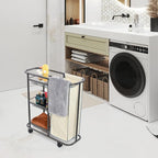 Narrow Laundry Cart with Wheels,3 Baskets and 45L Laundry Bag Metal Rolling Cart for Small Space,Laundry Room Organization and Storage for Bathroom Living Room Apartment Dorm