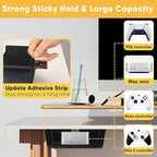 2 Pack Under Desk Hanging Shelf Drawer Organizer, Attachable Plastic Hidden Storage Tray, Easy Adhesive Mount Holder for Standing Tables, Office, Counters, Cabinets, Workstations - Black