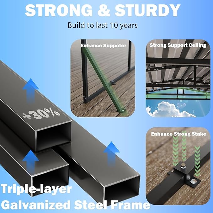 12X20 FT Metal Carport, Heavy Duty Cart Ports with Reinforced Galvanized Carports, Outdoor Weather Resistant Carport Canopy, Upgrade Car Port for Boats, Cars, Trucks, and Tractors