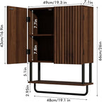 RUSTOWN Fluted Bathroom Wall Cabinet with 2 Doors, 3-Tier Modern Farmhouse Medicine Cabinet, Over The Toilet Storage Cabinet with Adjustable Shelf and Towel Bar (Dark Walnut, Medium)