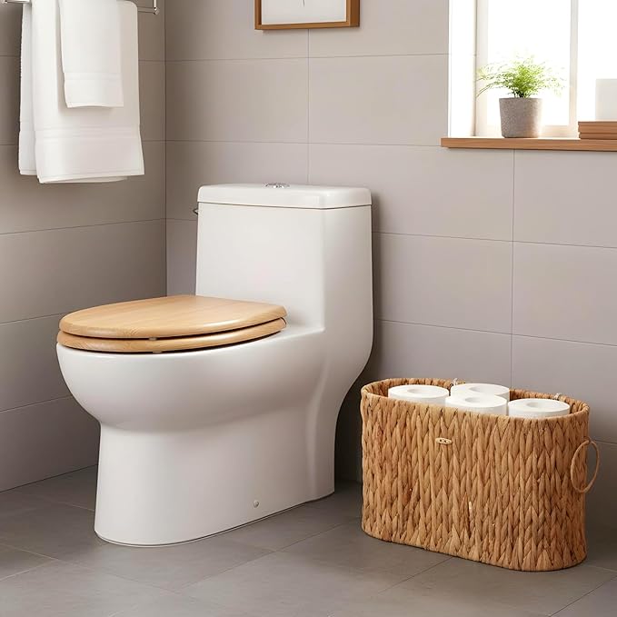 Toilet Paper Storage Basket, Water Hyacinth Slim Toilet Paper Holder with Lid for 6 Regular Rolls Hand-Woven Wicker Rattan Home Decor Bathroom Accessories Organizer