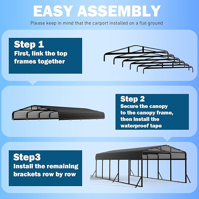 13X26 FT Metal Carport, Heavy Duty Cart Ports with Reinforced Galvanized Carports, Outdoor Weather Resistant Carport Canopy, Upgrade Car Port for Boats, Cars, Trucks, and Tractors