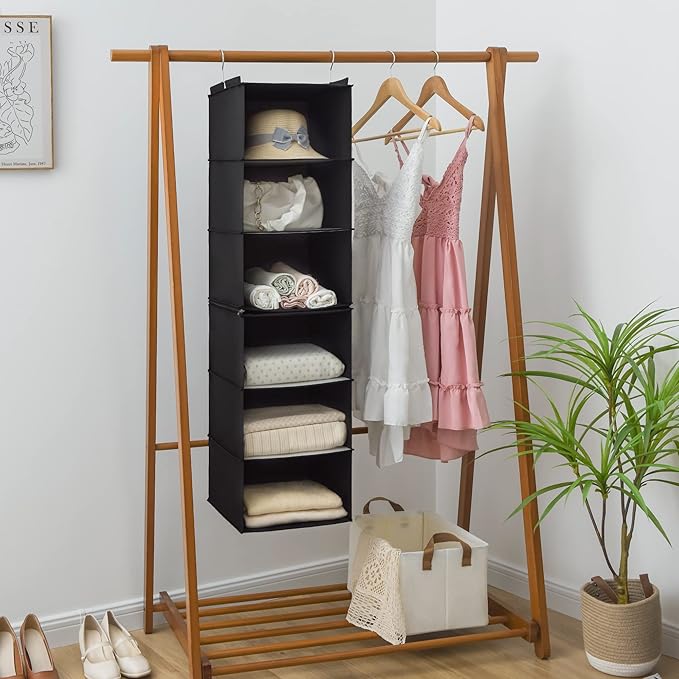 GRANNY SAYS 6-Shelf Hanging Organizer for Closet, Separable to 2 Pack 3-Shelf Hanging Shelves, Hanging Organizer for Bedroom, Black