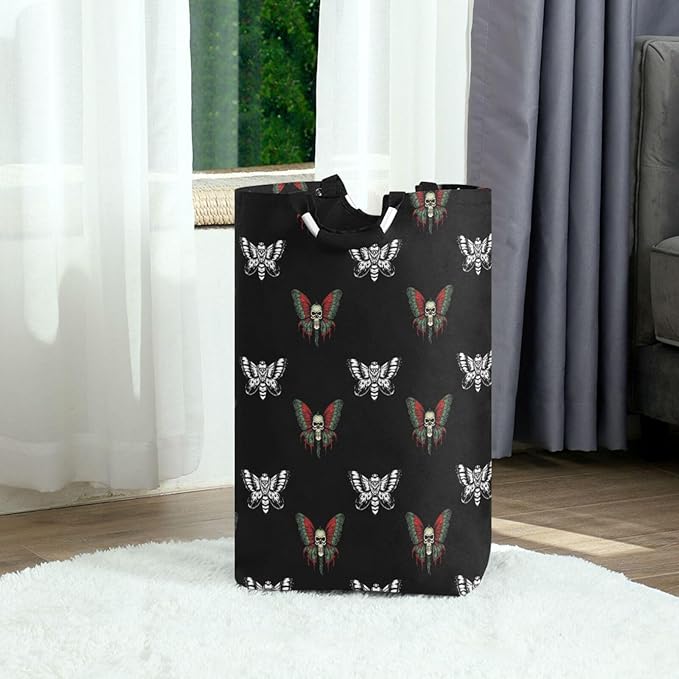 Gothic Butterfly Skull Laundry Basket for College Dorm,50L Collapsible Portable Laundry Hamper Storage Basket for Toys Clothes Organizer