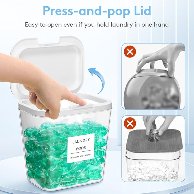 Lifewit Laundry Pods Container with Pop-up Lid, Laundry Room Organization, Dryer Sheet Holder for Washing Powder Scent Booster Beads, 2700 ml/0.72gal,5 Pcs