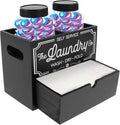 Wooden Dryer Sheet Container for Laundry Room Organization, Laundry Pods Container Include 2 Plastic Jars with Lids for Laundry Room