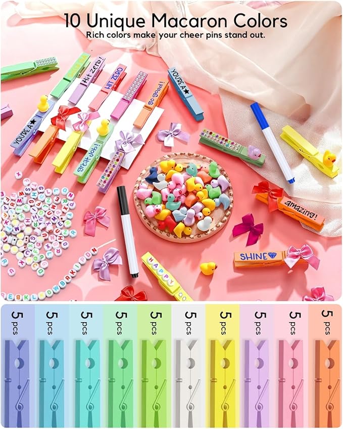 Clothes Pins Colored Clothespins Wooden Cheer Pins 50-Pack 2.9 Inch Close Pins 10 Pastel Macaron Colors - Colorful Painted Pegs for Crafts Photo Hanging, Decorative Spirit Clip Classroom Decorations