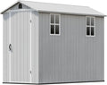 Patiowell 4x8 FT Resin Outdoor Storage Shed with Floor & 2 Windows, Large Plastic Garden Shed with Lockable Door for Backyard, Patio, and Lawn, Gray (Fit-it Shed)