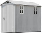 Patiowell 4x8 FT Resin Outdoor Storage Shed with Floor & 2 Windows, Large Plastic Garden Shed with Lockable Door for Backyard, Patio, and Lawn, Gray (Fit-it Shed)