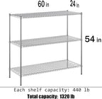 24" Deep x 60" Wide x 54" Height Wire Shelving Kit | 3-Tier | NSF Commercial Storage Rack Unit