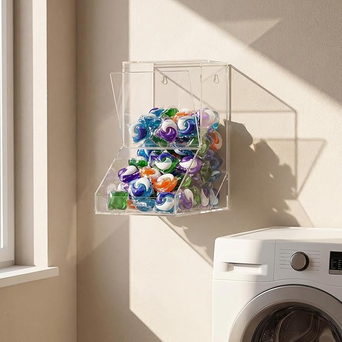 2 Pcs Candy Dispensers with Lids Acrylic Candy Dish Clear Dishwasher Pod Holder Dispenser with Screws for Countertop or Wall Mount, Store Chocolate Treats Sweets Snacks