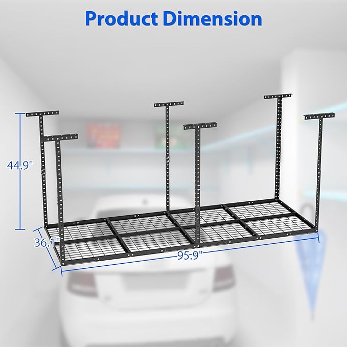 Overhead Garage Storage Rack, Adjustable Garage Storage Organization System, Heavy Duty Metal Garage Ceiling Storage Rack, Ceiling Mounted Storage Racks