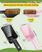 2 Pack Dog Food Scoop with 1 Cup and 2 Cup Capacity, Plastic Pet Food Measuring Scoops with Clear Measurement Lines for Dogs, Cats & More,Dishwasher safe (Pink and Black)