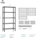 1250 lbs 5 Tier Shelf Metal Storage Shelves Wire Rack Closet Organizers for Garage Kitchen Bathroom Laundry Black 11.8" D x 29.5" W x 59.5" H