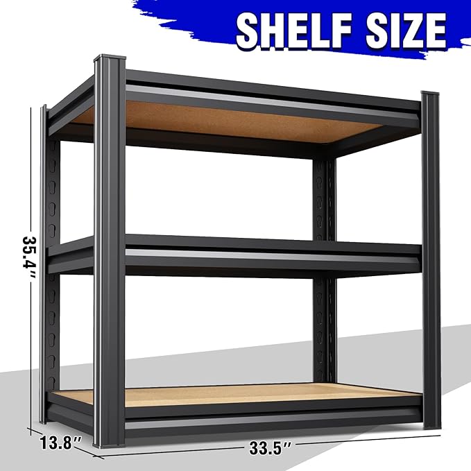 4 Pack 3 Tier Garage Shelving,Garage Storage Shelves,Adjustable Heavy Duty Metal Shelving Units and Storage Large Rack,Utility Steel Shelf For Shop Warehouse Pantry Basement Organizers 35"Hx33"Wx16"D
