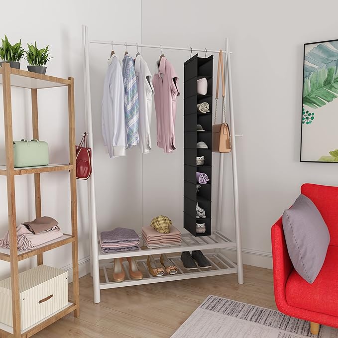 MAX Houser 10-Shelf Hanging Shoe Shelf Organizer, Hanging Shoe Storage for Closet (Black)
