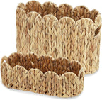 Garvee 2-Pack Scalloped Wicker Basket for Bathroom, Hand-Woven Rattan Toilet Paper Storage Basket with Built-in Handles, Small Decorative Organizer for Countertop, Shelf