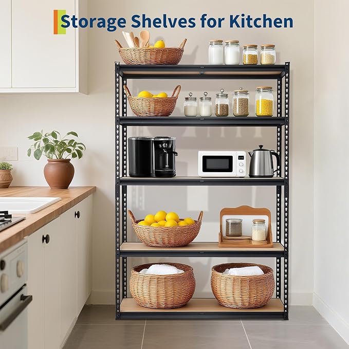 2500 LBS Heavy Duty Garage Storage Shelves, 5-Tier Adjustable Metal Shelving Unit, Storage Rack for Kitchen, Pantry, Basement, Bathroom & Laundry, 48" L x 24" W x 72" H