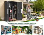 Vertical Outdoor Storage Shed, 60 Cu.Ft Resin Storage Cabinet Waterproof with Lockable Floor, All-Weather Tall Backyard Shed for Patio Furniture, Garage, Garden, Porch (Black)