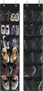 Simple Houseware 24 Pockets - 2PK 12 Large Pockets Over Door Hanging Shoe Organizer, Black
