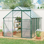6X10FT Greenhouse for Outdoor, Polycarbonate Greenhouse with Raised Base and Anchor, Heavy-Duty Walk-in Green House with Adjustable Roof Vent and Gutter System for Patio,Backyard (Green, 6X10FT)
