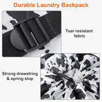 Laundry Bag Backpack Durable Laundry Bag with Shoulder Straps and Mesh Pockets Portable Laundry Dirty Clothes Hamper Bag for College Dorm (Cow Print)