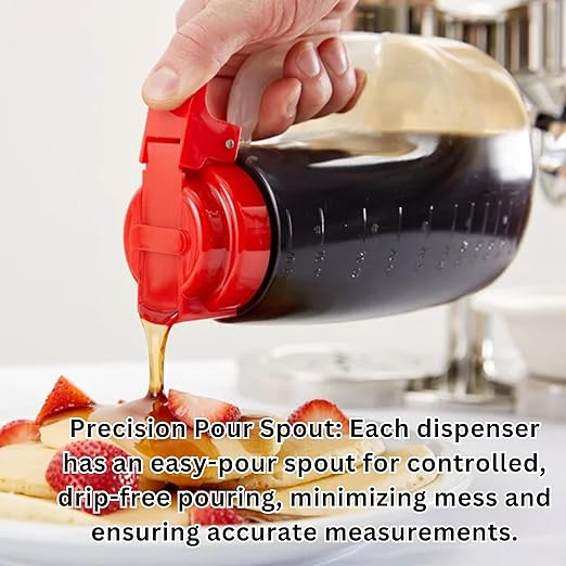TableCraft PP64X Option Dispenser, 64 oz., 5-3/4" x 6-3/4" x 9", Graduated Markings, Dishwasher Safe, clarified Polypropylene, Plastic lid, Orange, BPA Free, Made in USA