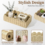 15" x 7.1" x 4" Scalloped Edge Paper Rope Basket, Toilet Paper Storage & Cozy Living Room Decor Basket for Over Toilet Shelf, End Table, Beige