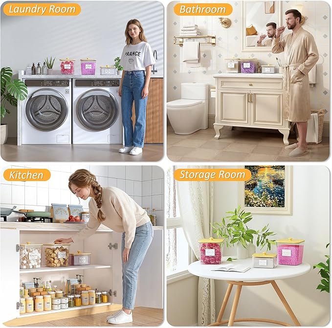 efluky 4+1 pack Laundry Pods Container & Dryer Sheet Holder Set,Clear Laundry Room Organization Containers with Bamboo Lids and Labels,Laundry Pods Holder for Scent Booster,Powder,Pod