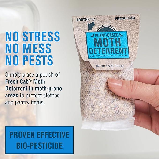EarthKind Fresh Cab Moth Deterrent - Moth Deterrent for Closet, Pantry & More - DIY Pest Control Pouches for Moths - Cedarwood Oil & Geranium Oil - New Packaging - 4-Pack